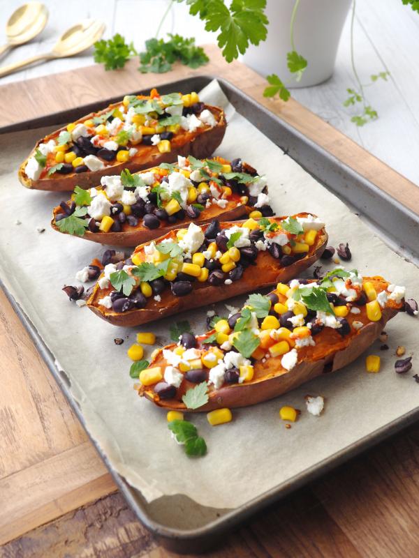 Mexican Sweet Potato Boats Topped with Feta