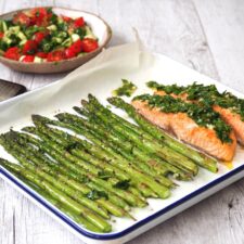 One Tray Baked Salmon with Lemon Herbs
