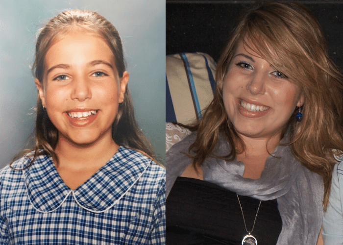On the left is a photo of me when weight-based comments started. The photo on the right is me 10 years later, while in the middle of binge eating disorder. Image: Lyndi Cohen